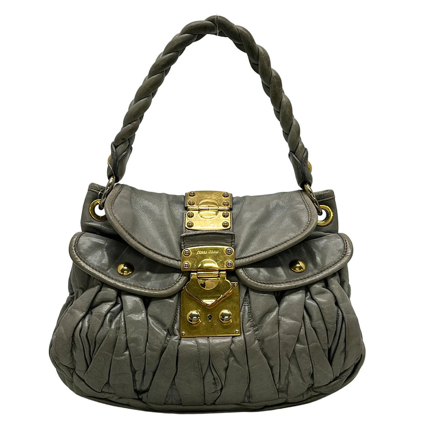 Miumiu Matelasse Light Gray Leather
