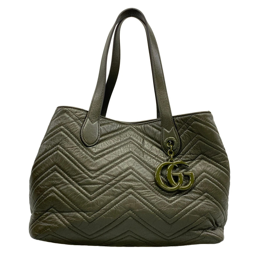 Gucci Gg Marmont Khaki Leather Tote Bag