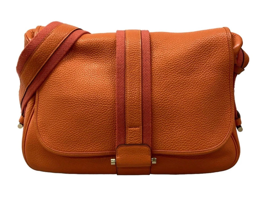 HERMES Bourlingue Shoulder Bag Orange Taurillon Clemence