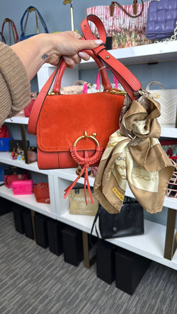 Chloe Orange with beige scarf
