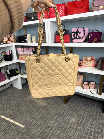 Chanel Leather Beige Tote Bag