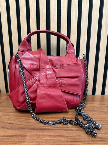 Valentino Atelier Red Top Handle Bag with Chain & Dusty