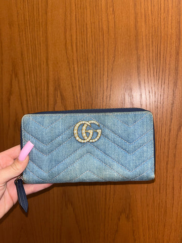 Gucci denim pearl long wallet