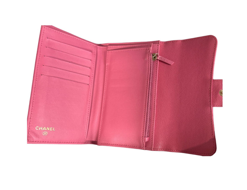 Authentic Pink Chanel Wild Stitch Tri-fold Wallet