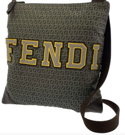 Fendi Zucchino Shoulder Bag Nylon/Leather Gray