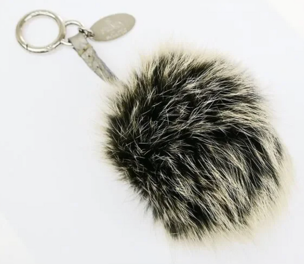 Gucci Monochrome Check Print Silk Narrow BUNDLE with Fendi Logo Pompom Bag Charm Key Ring #140762F15B