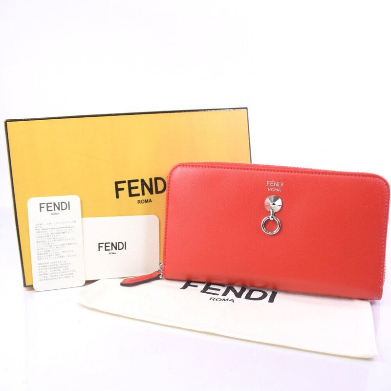 Fendi Dot Com Zip Around Red Calfskin