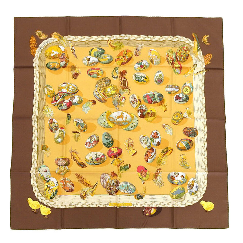 Hermes Egg Carre90 Scarf Brown / Beige