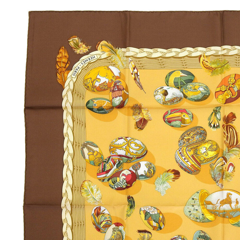 Hermes Egg Carre90 Scarf Brown / Beige