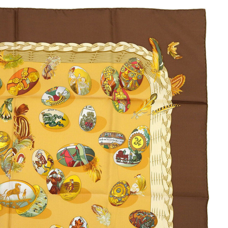 Hermes Egg Carre90 Scarf Brown / Beige