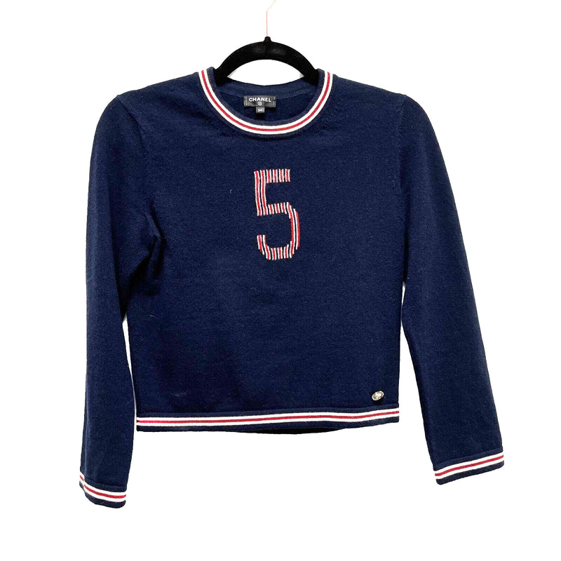 Chanel 19 No. 5 Logo Navy Blue Pullover