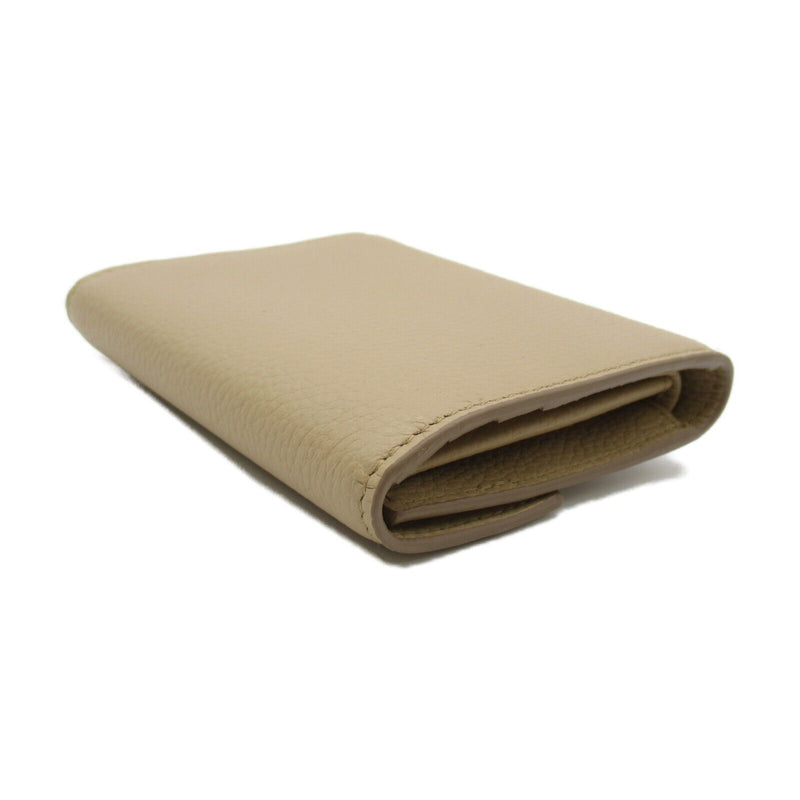Miu Tri-Fold Wallet Purse Leather Beige