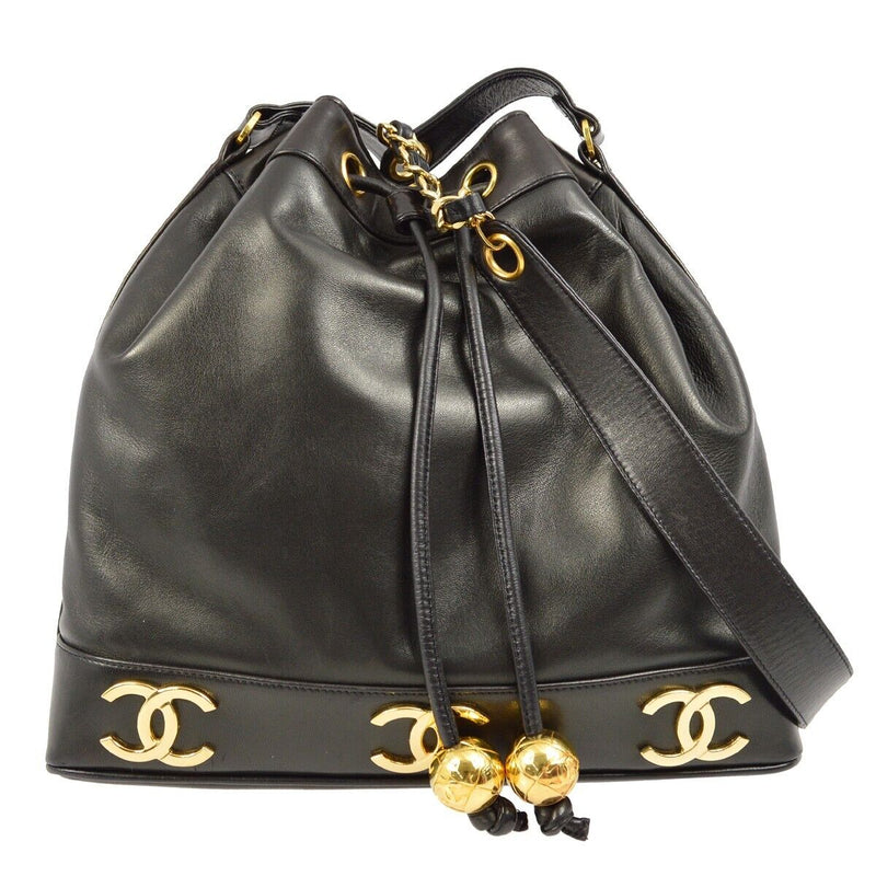 Chanel Black Lambskin Triple Cc Bucket