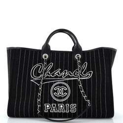 Chanel Deauville Tote Pinstripe Cotton