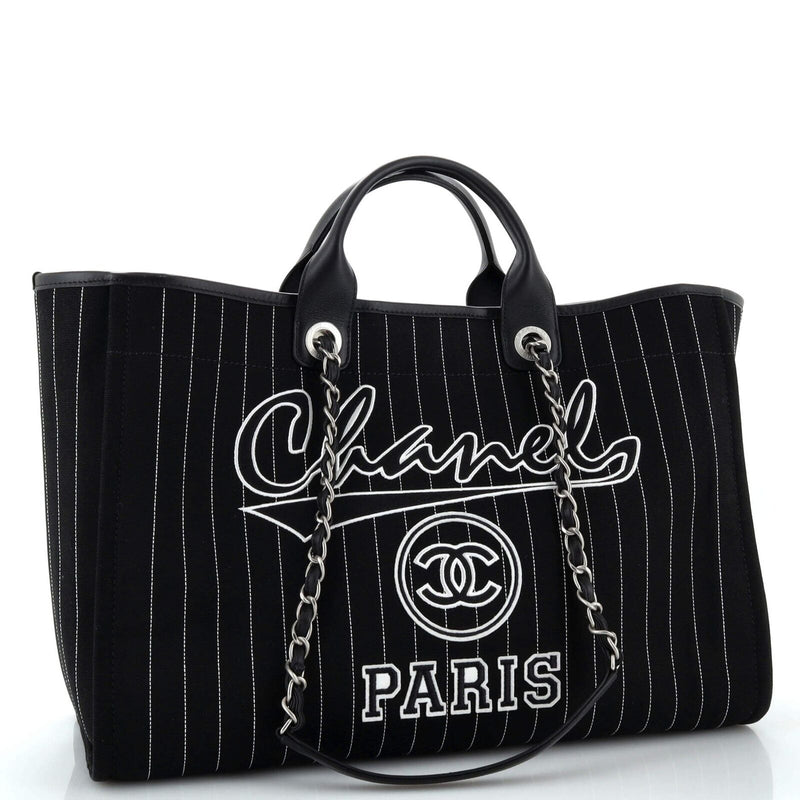 Chanel Deauville Tote Pinstripe Cotton