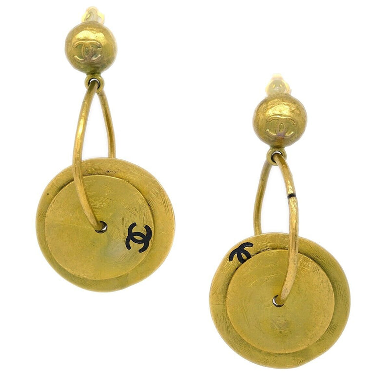 Chanel Dangle Hoop Earrings Clip-On Gold