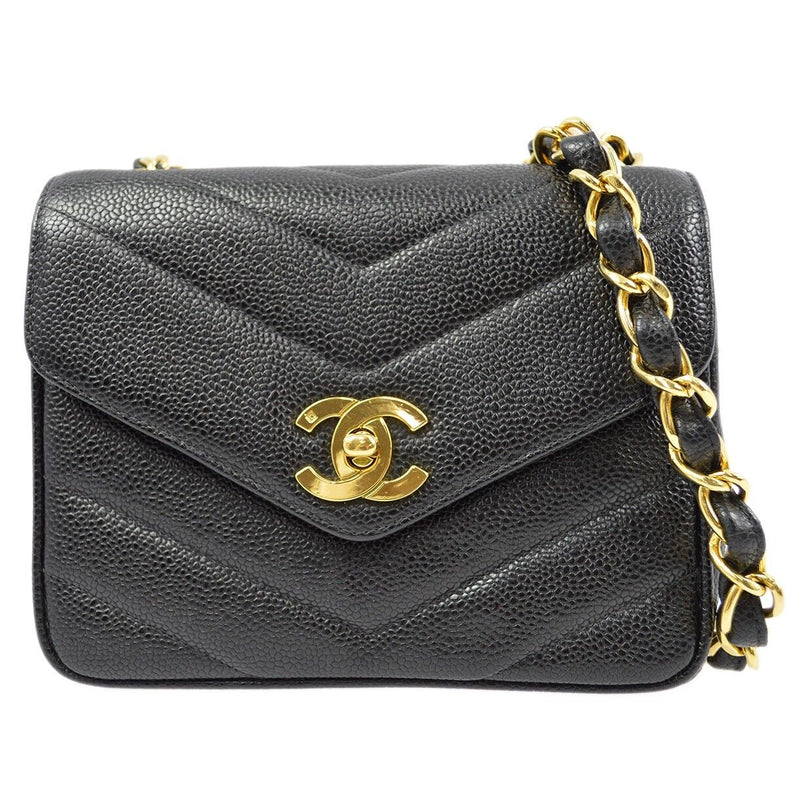 Chanel Black Caviar V-Stitch Mini Square