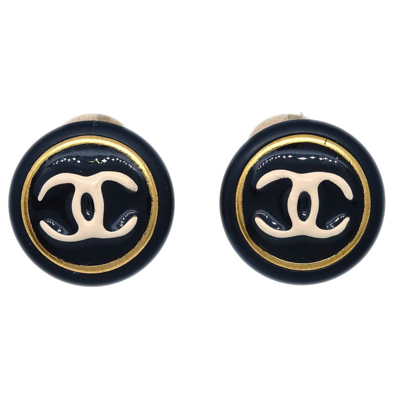 Chanel Button Earrings Clip-On Black