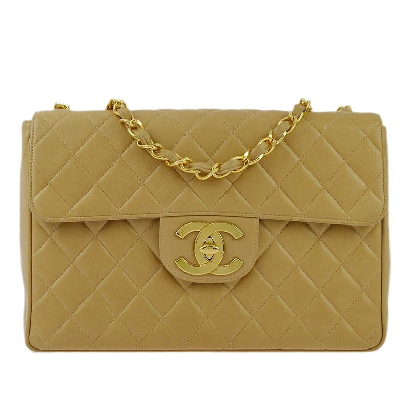 Chanel Beige Lambskin Jumbo Classic Flap