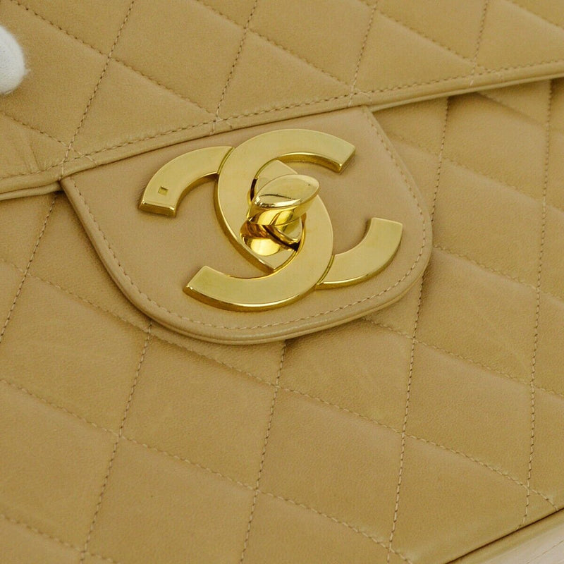 Chanel Beige Lambskin Jumbo Classic Flap