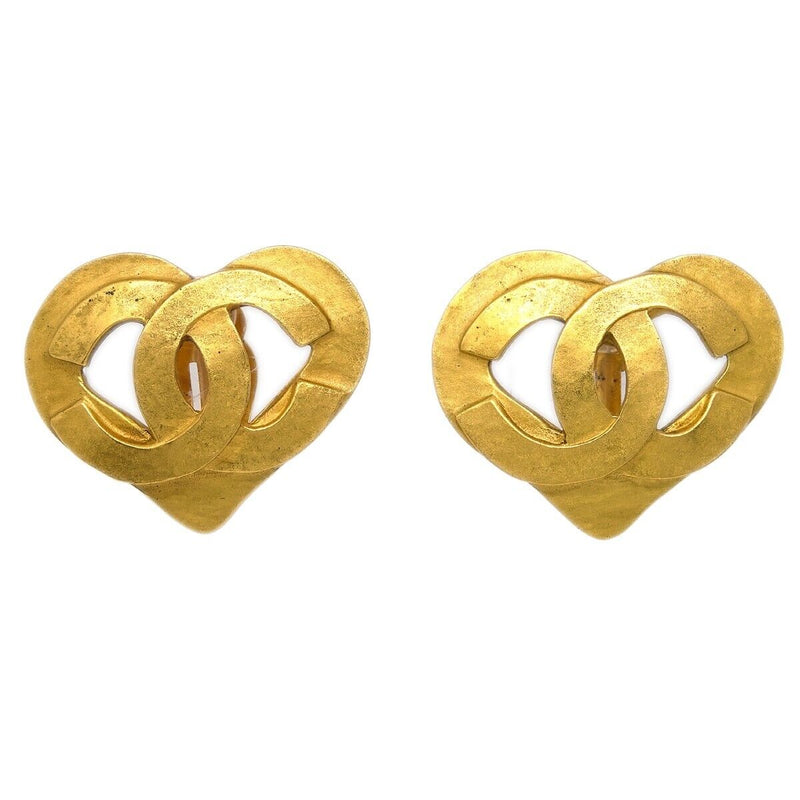 Chanel Gold Heart Earrings Clip-On 95P