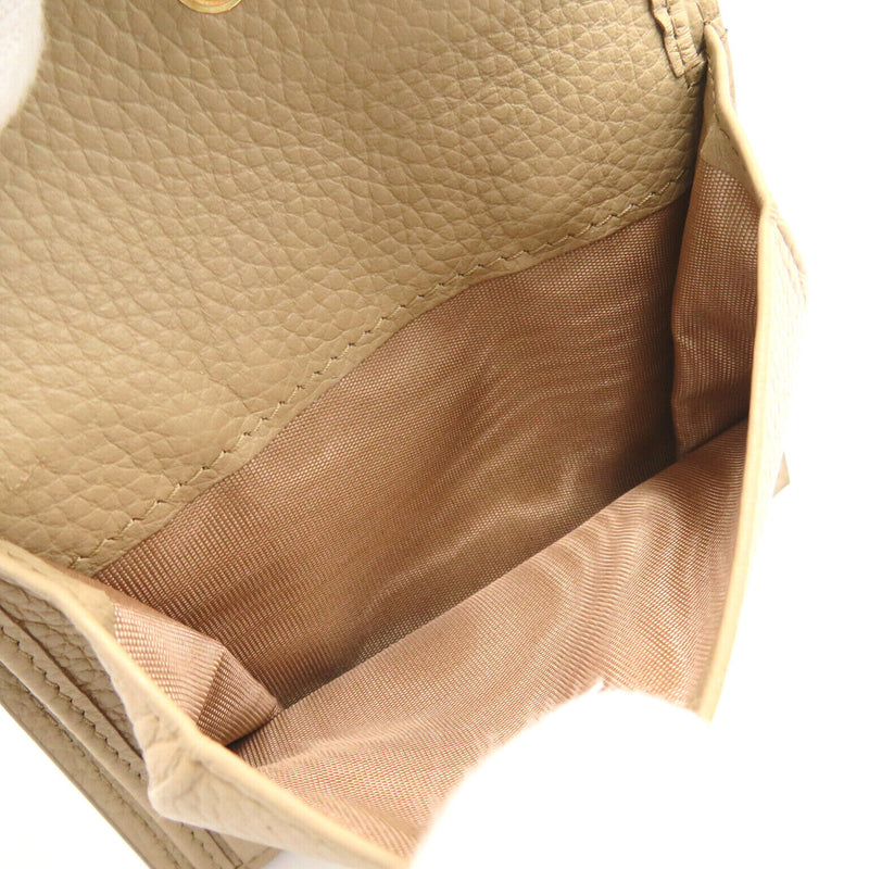 Miu Two Fold Wallet Purse Leather Beige