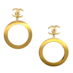 Chanel Hoop Dangle Earrings Clip-On Gold