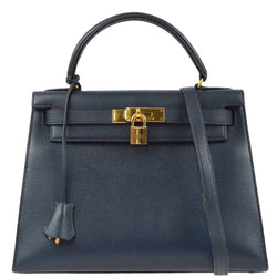 Hermes Navy Courchevel Kelly 28 Sellier