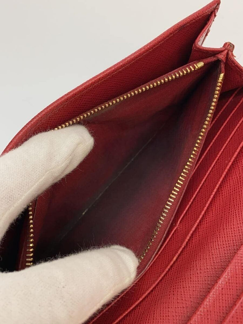 Prada Saffiano Leather Long Wallet Red