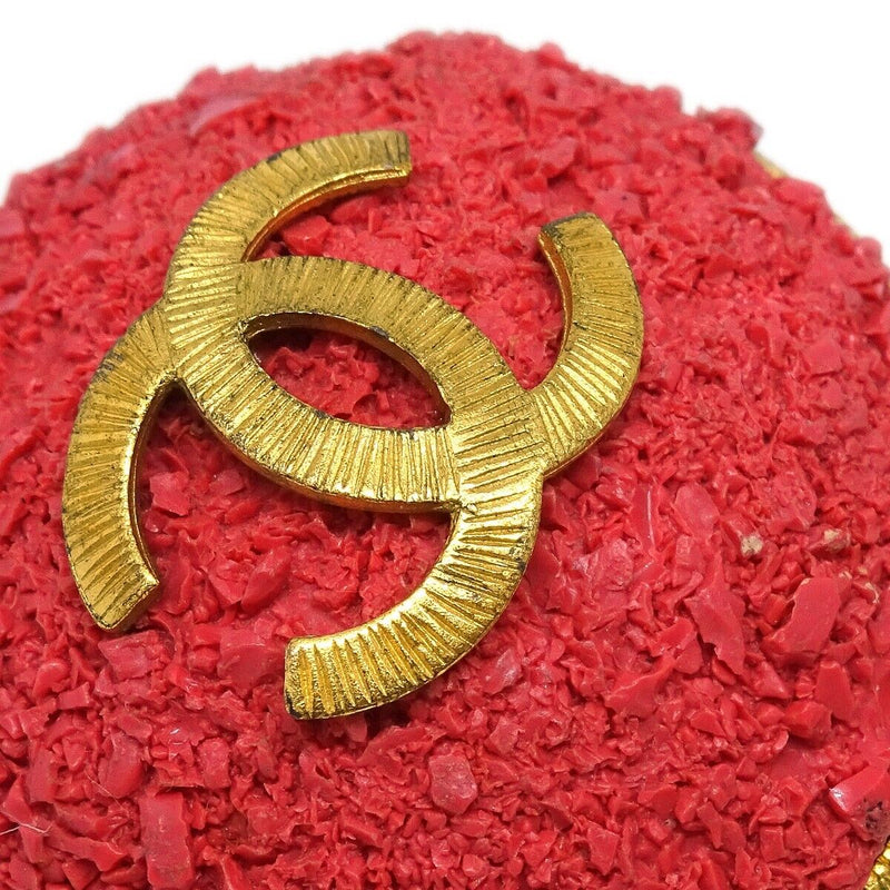 Chanel Button Earrings Clip-On Red Gold