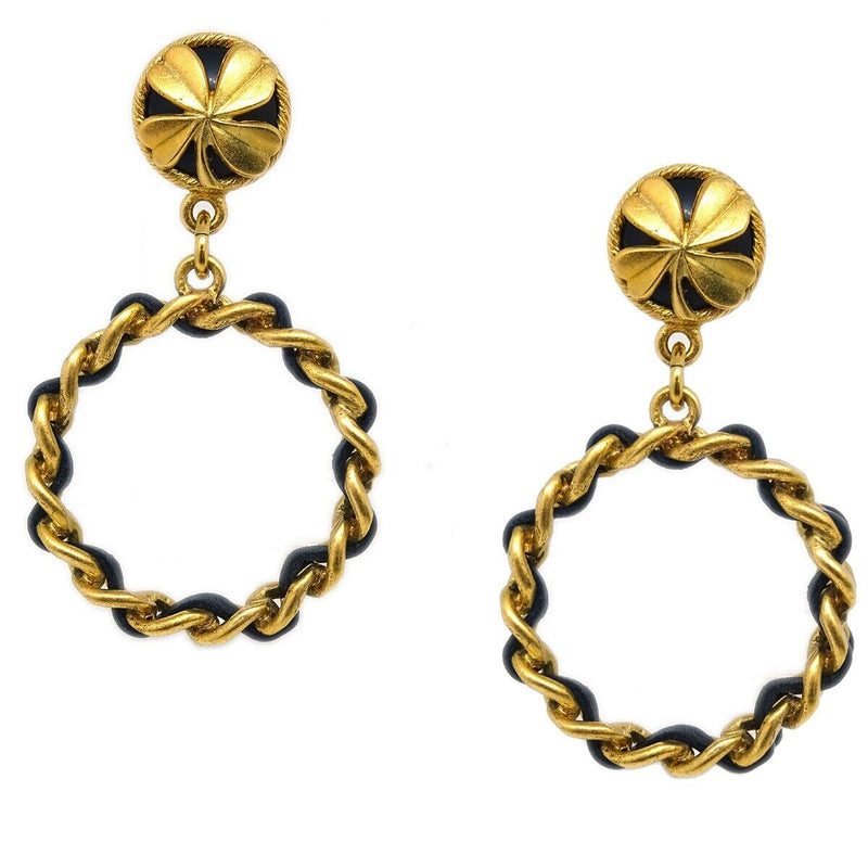 Chanel Hoop Dangle Earrings Clip-On Gold