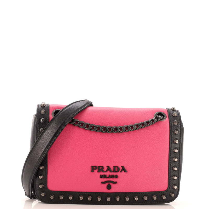 Prada Chain Flap Bag Studded Glace Calf