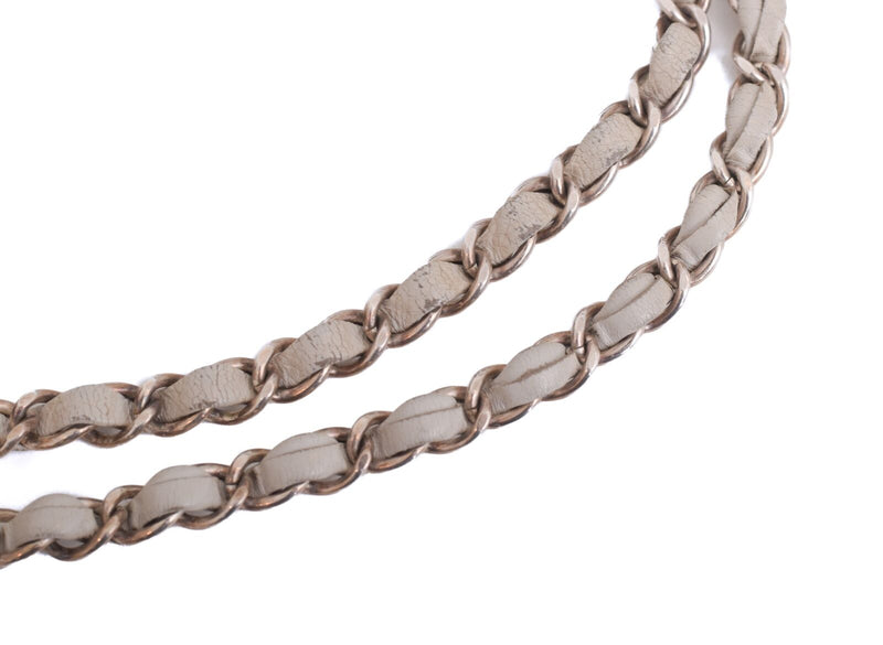 Chanel White Leather Silver Cc Chain