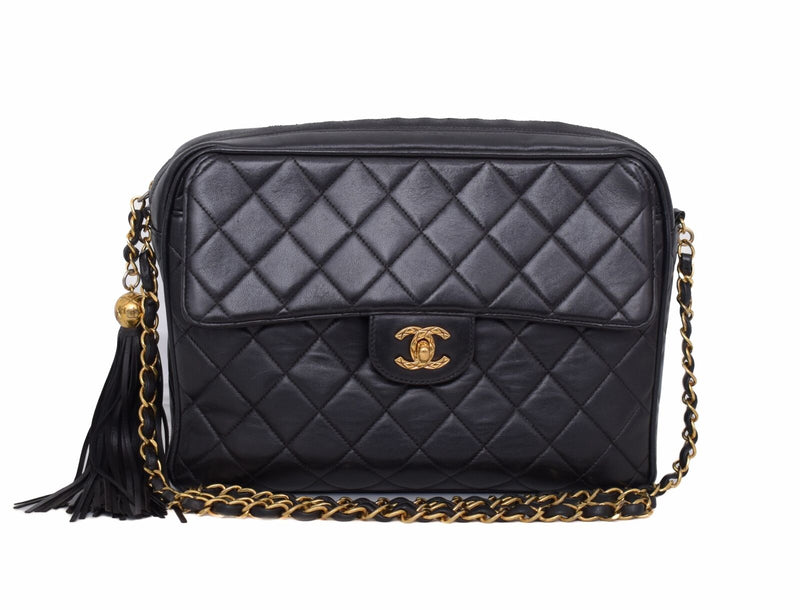 Chanel Black Quilted Leather Gold Cc