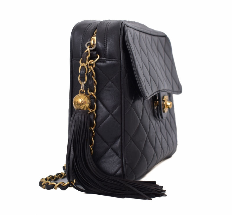 Chanel Black Quilted Leather Gold Cc