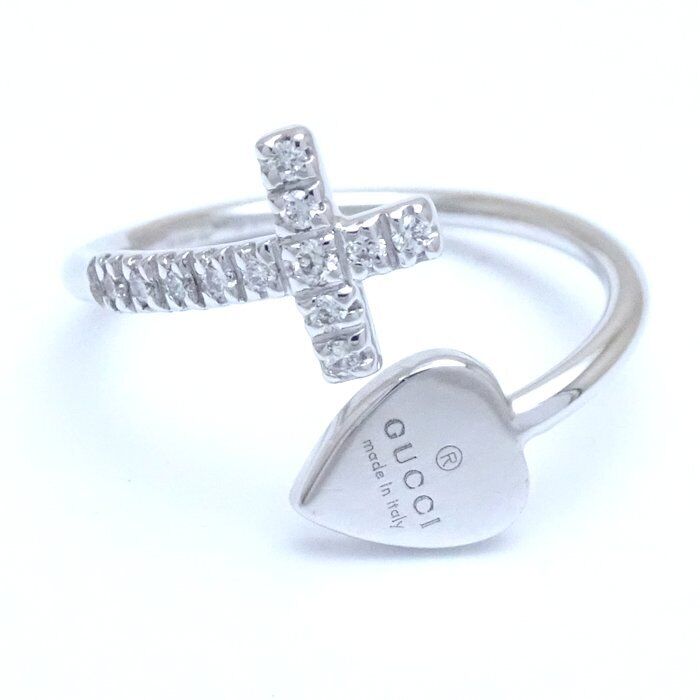 Gucci Heart Cross 18K White Gold Ring