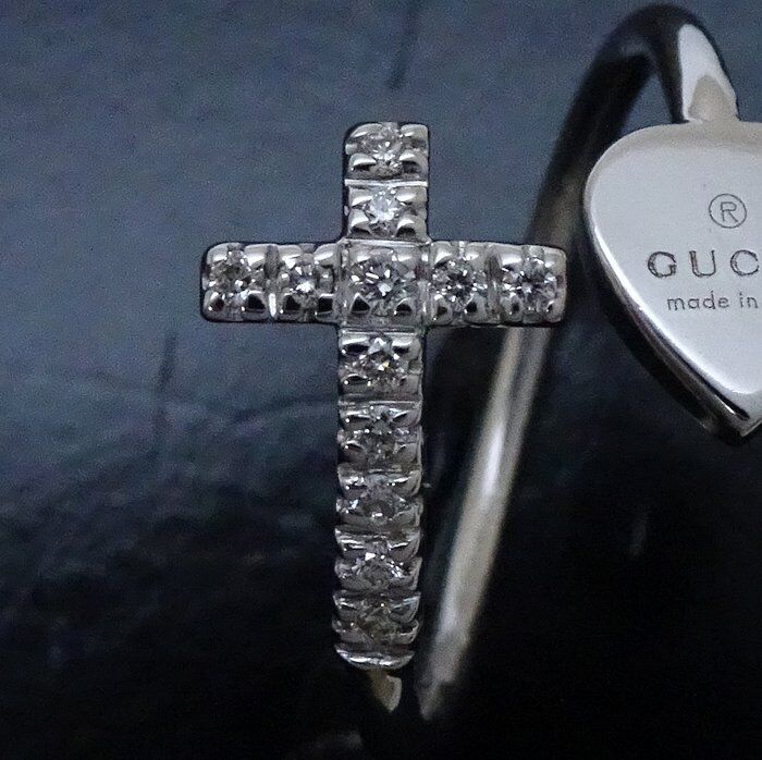 Gucci Heart Cross 18K White Gold Ring