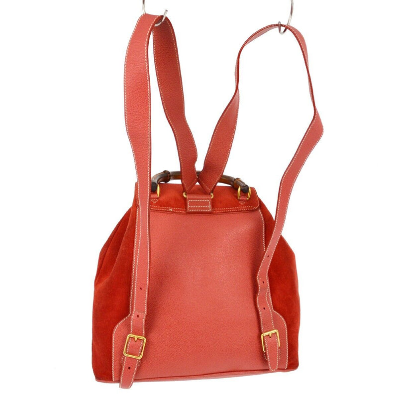 Gucci Red Suede Bamboo Backpack