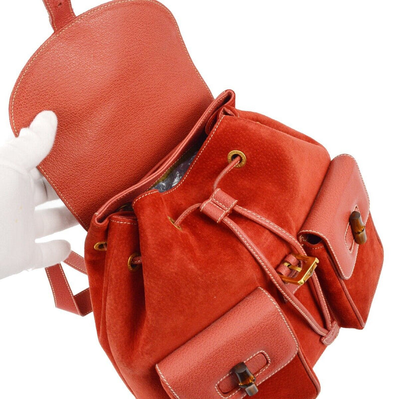 Gucci Red Suede Bamboo Backpack