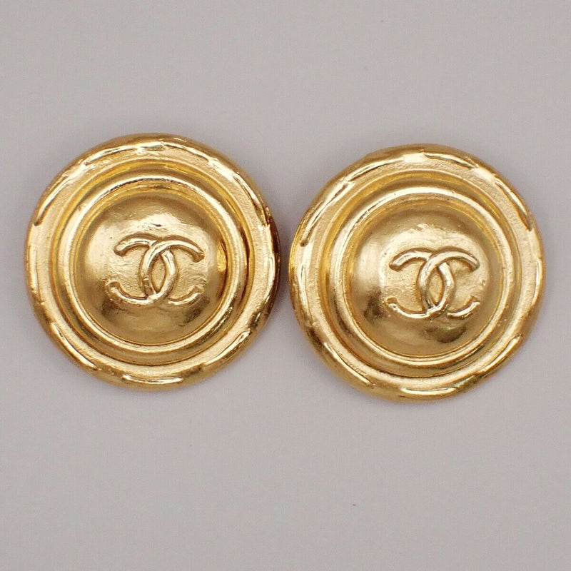 Chanel Cc Logo Round Button Earrings