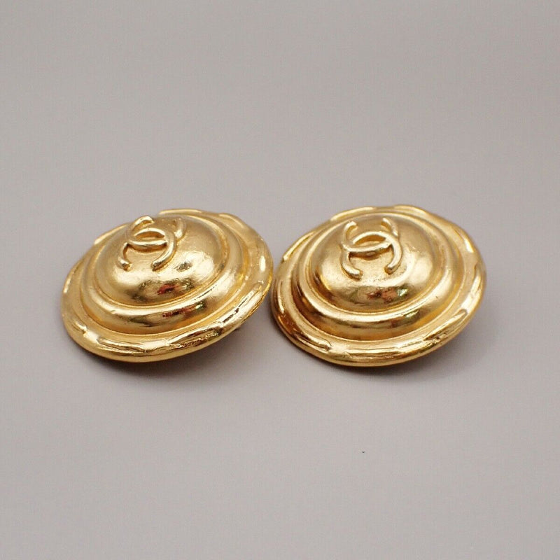 Chanel Cc Logo Round Button Earrings