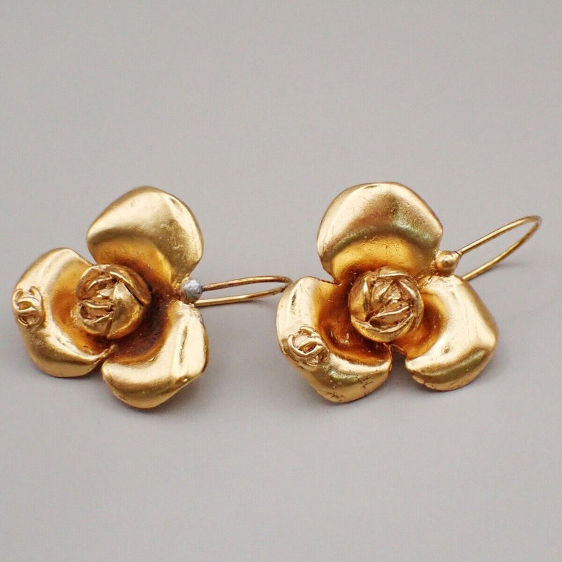 Chanel Cc Logo Camellia Motif Earrings