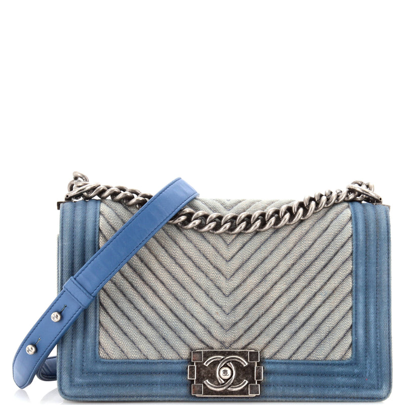 Chanel Boy Flap Bag Chevron Denim Old