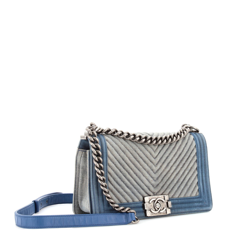 Chanel Boy Flap Bag Chevron Denim Old