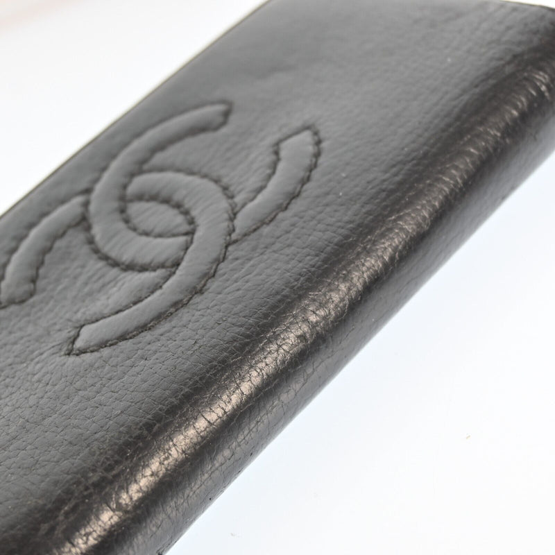 Chanel Black Leather Cc Logo Zippy