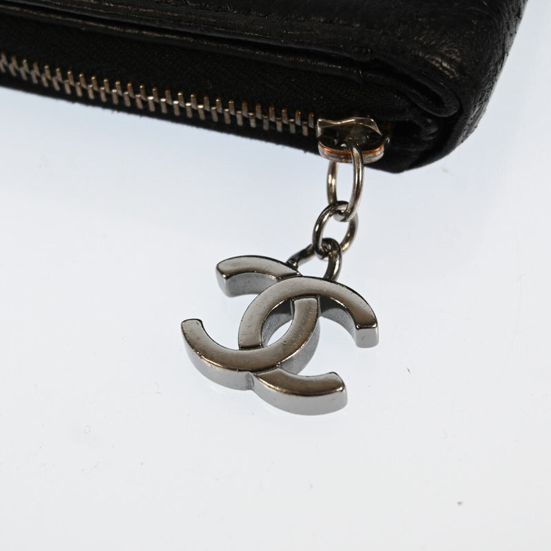 Chanel Black Leather Cc Logo Zippy