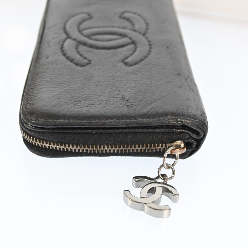 Chanel Black Leather Cc Logo Zippy