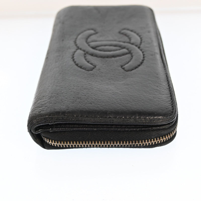 Chanel Black Leather Cc Logo Zippy