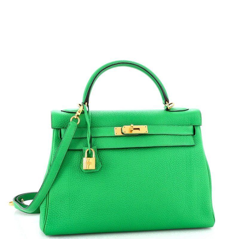 Hermes Kelly Handbag Green Togo With