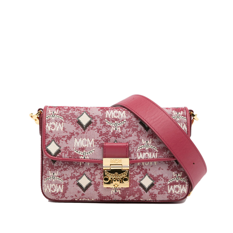 Mcm Vintage Jacquard Crossbody Red